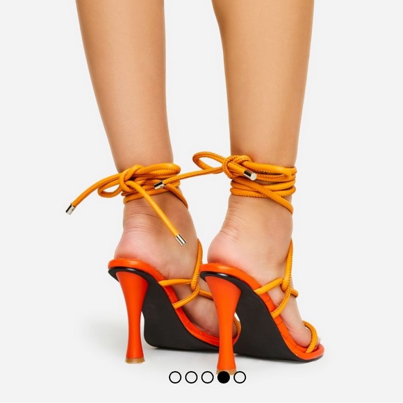 EGO GLOAMING LACE UP QUILTED INSOLE OPEN TOE SCULPTURED ROUND BLOCK HEEL -ORANGE - Picture 2 of 10